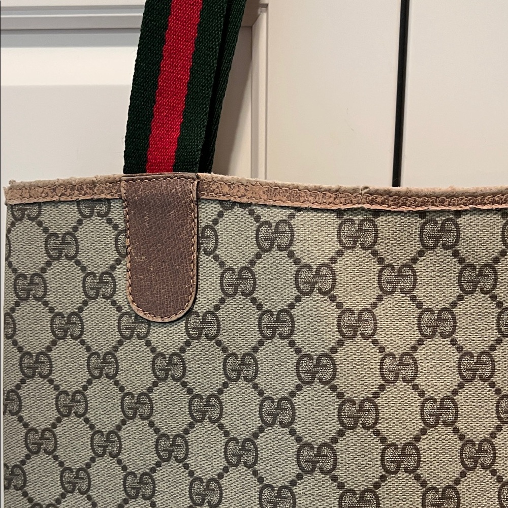 Gucci Beige Monogram Tote with Brown Trim - Picture 9 of 15